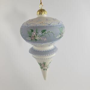 Vintage Rhyn Rivet Ivory White and Blue Porcelain Christmas Ornament
